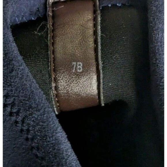 Cole Haan Laree Stretch Bootie Size 7 Navy Blue Suede Block Heel Logo Gold Trim - Picture 10 of 10